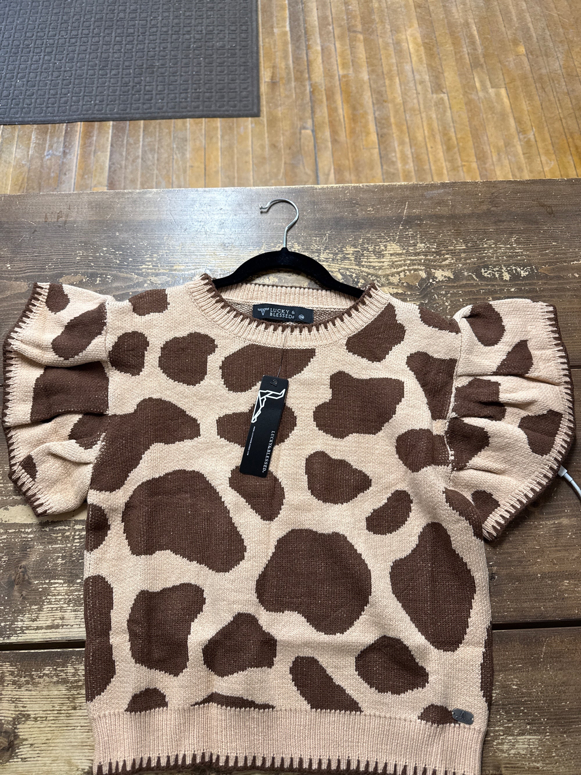 Brown Cow Print Ruffle Top