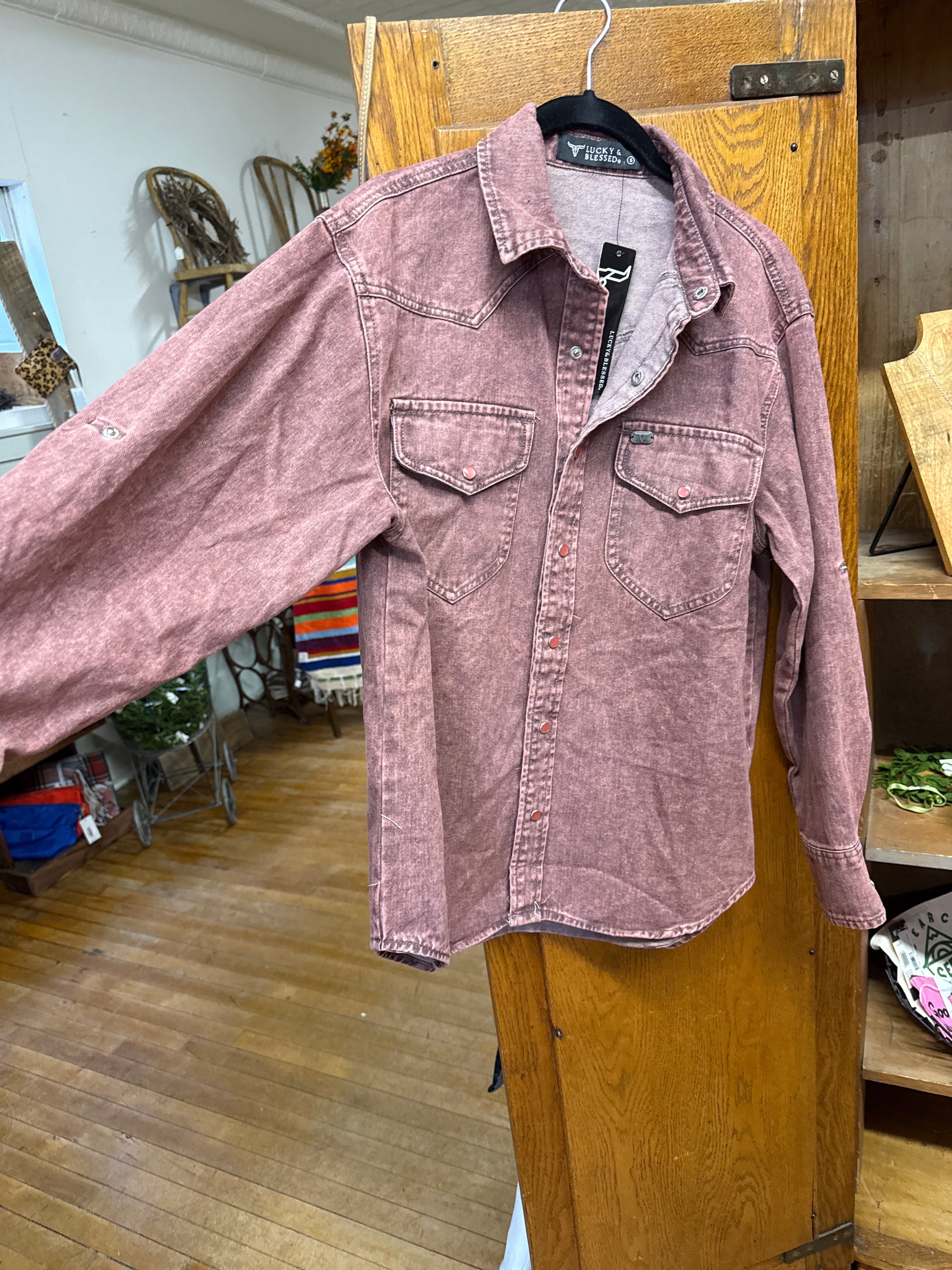 Burgundy Mineral Wash Pearl Snap