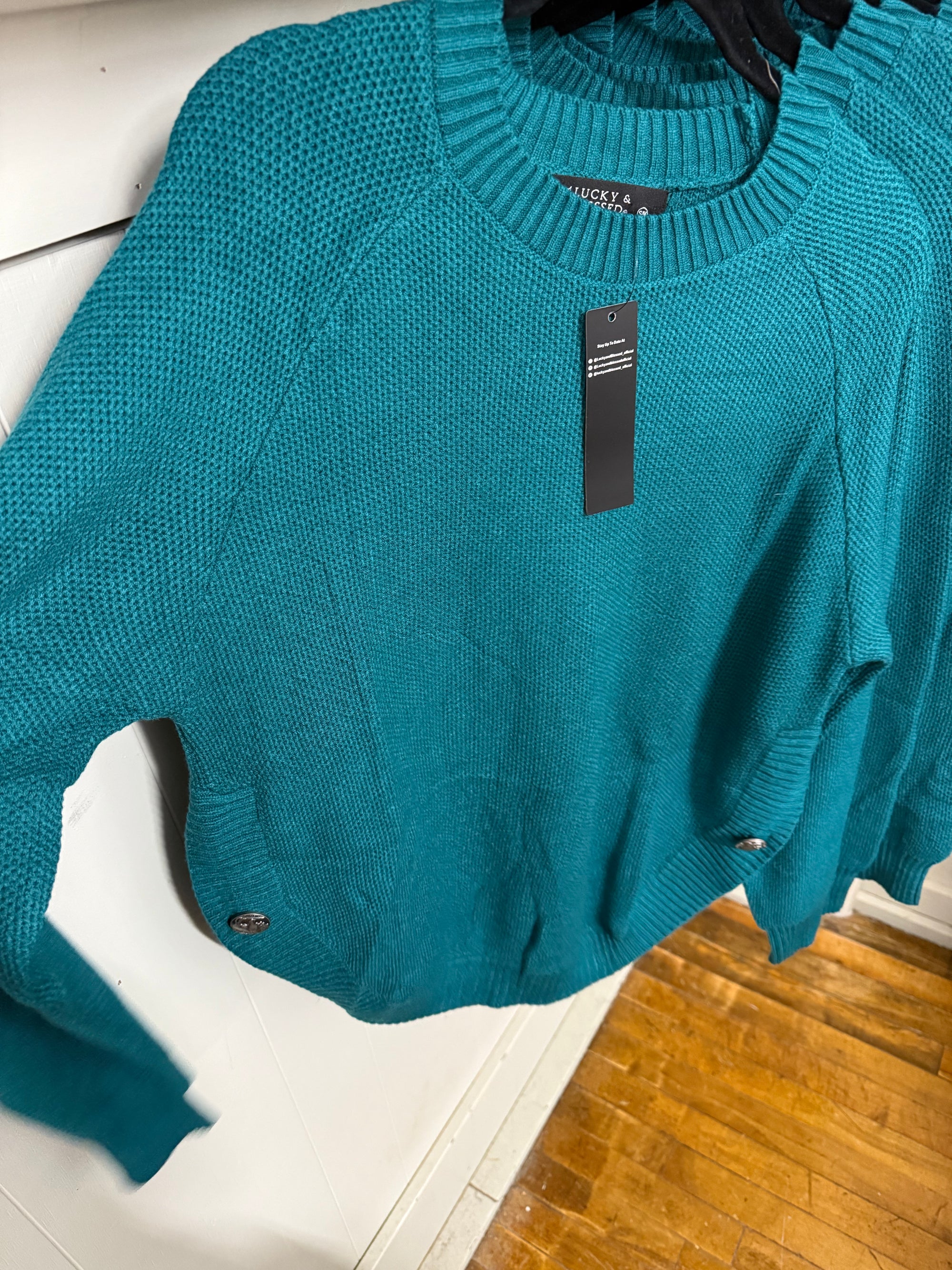 Teal Sweatshirt with Silver Buttons