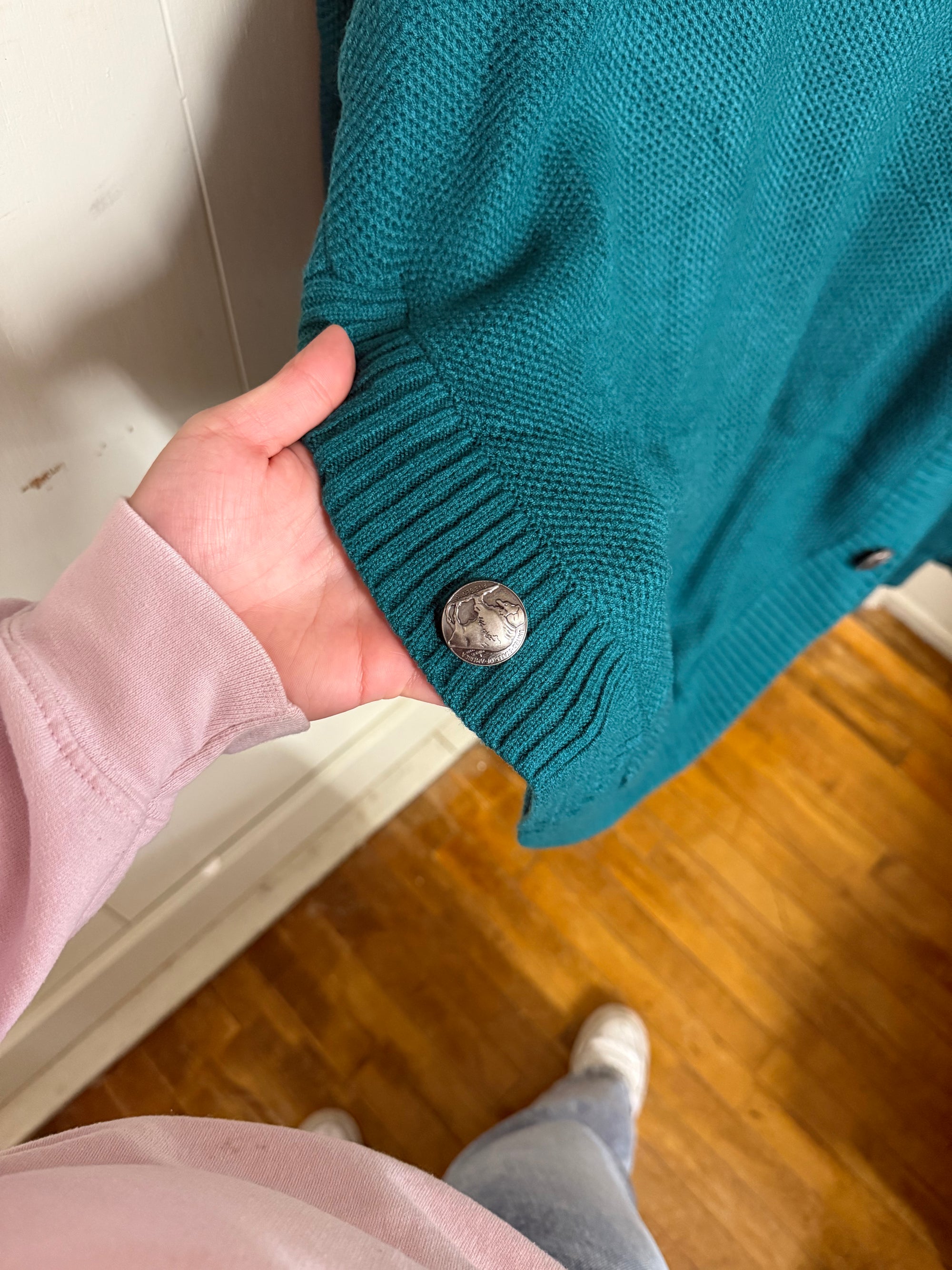Teal Sweatshirt with Silver Buttons