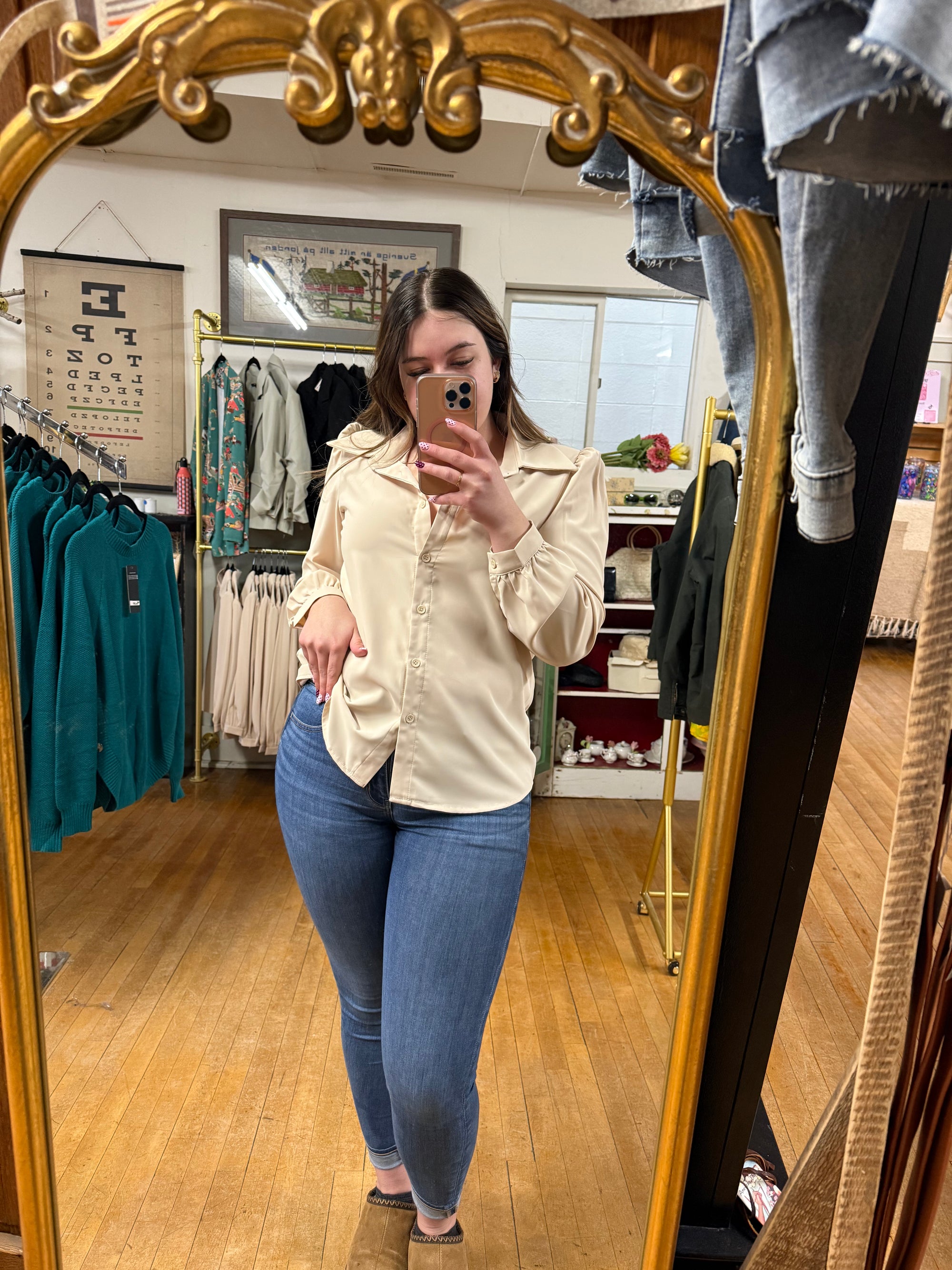 Cream Flowy Button Down