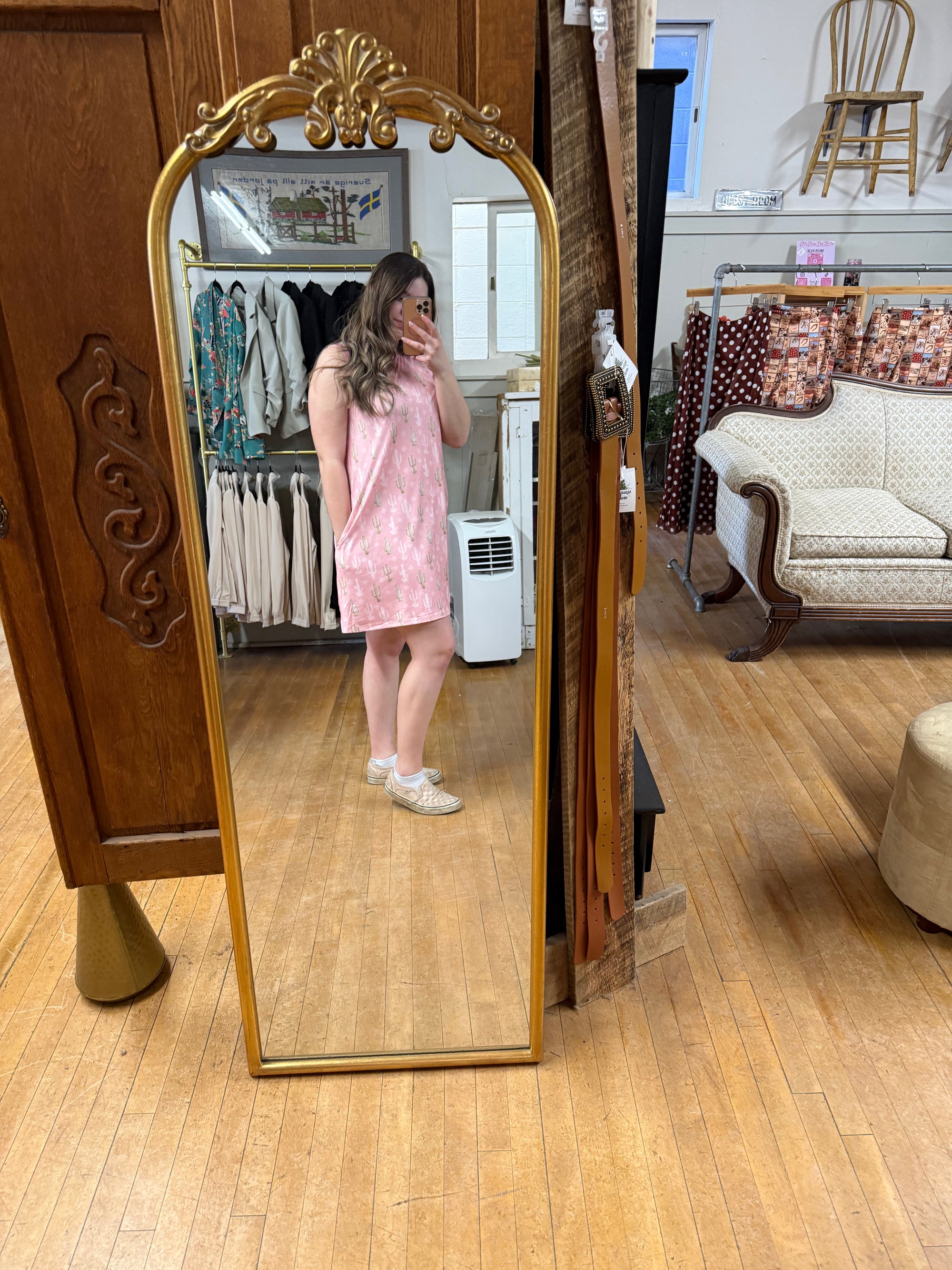 Pink Cactus Dress with Pockets