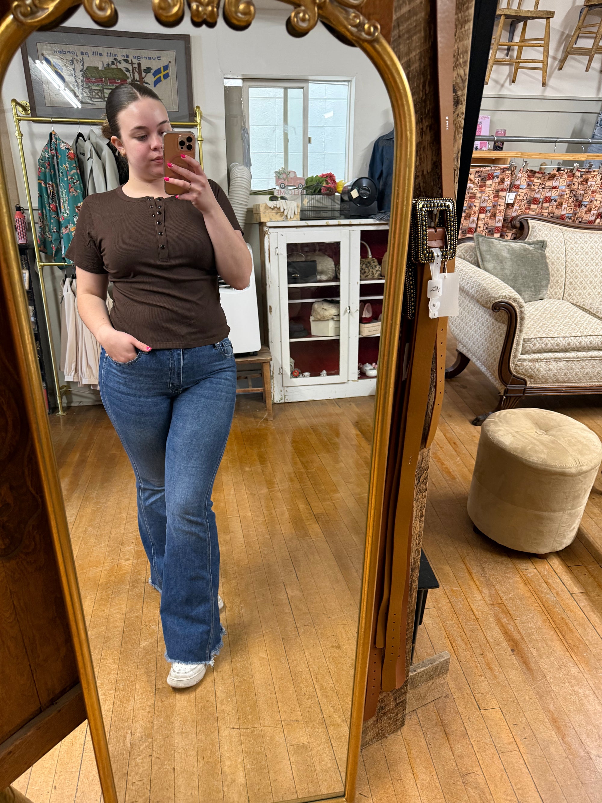 Mocha Button Tee