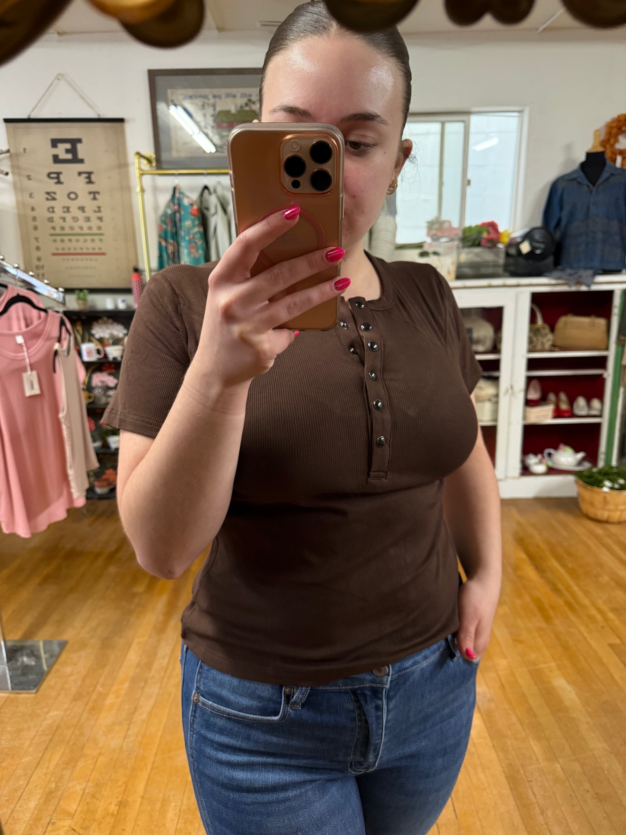 Mocha Button Tee