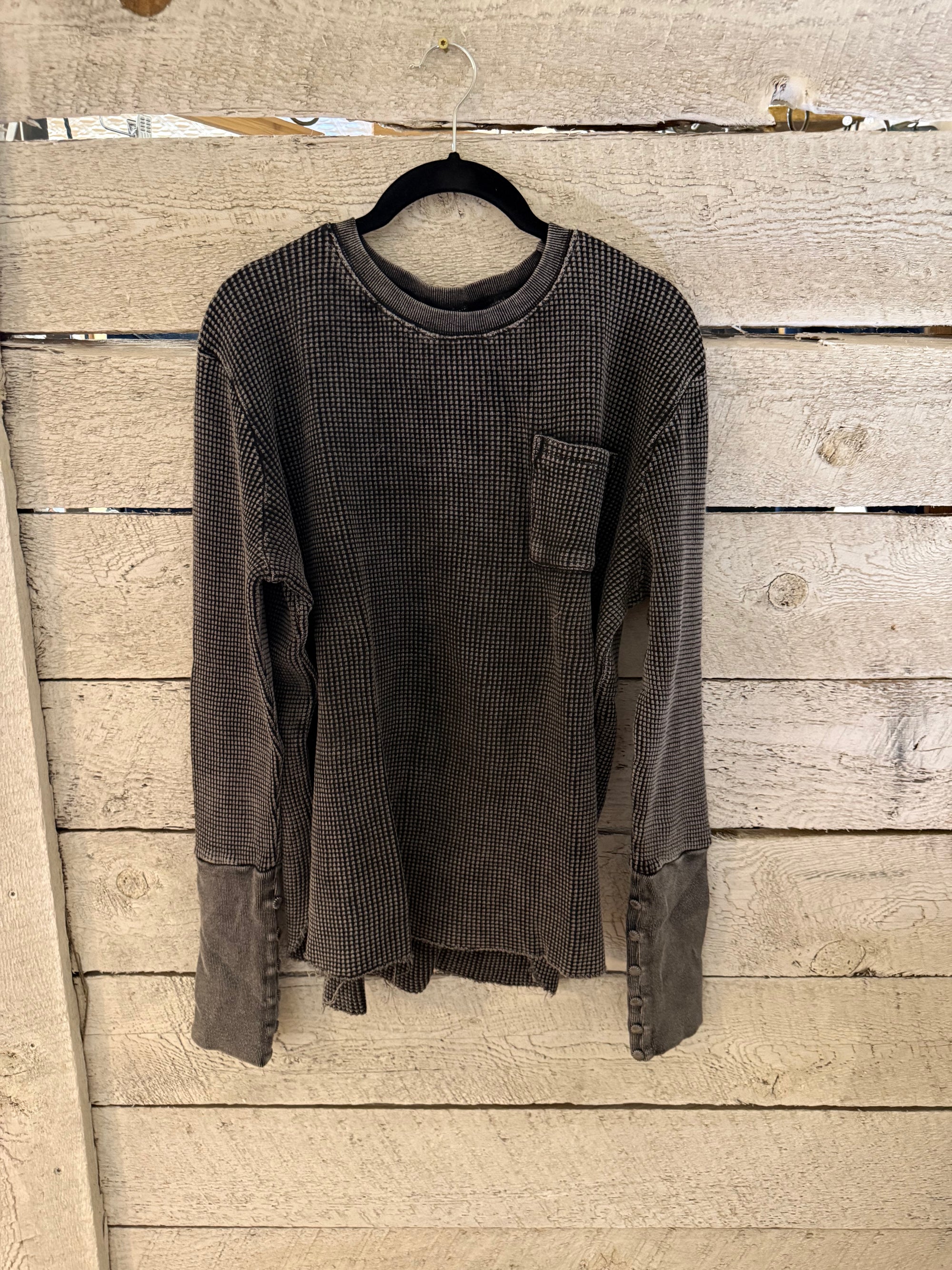 Charcoal Waffle Knit Long-Sleeve