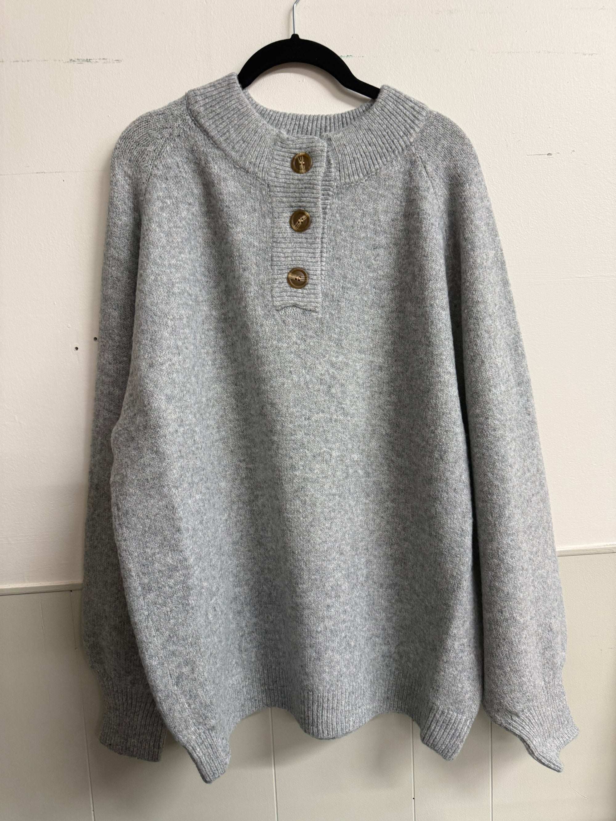 Grey Mockneck Button-Down Sweater