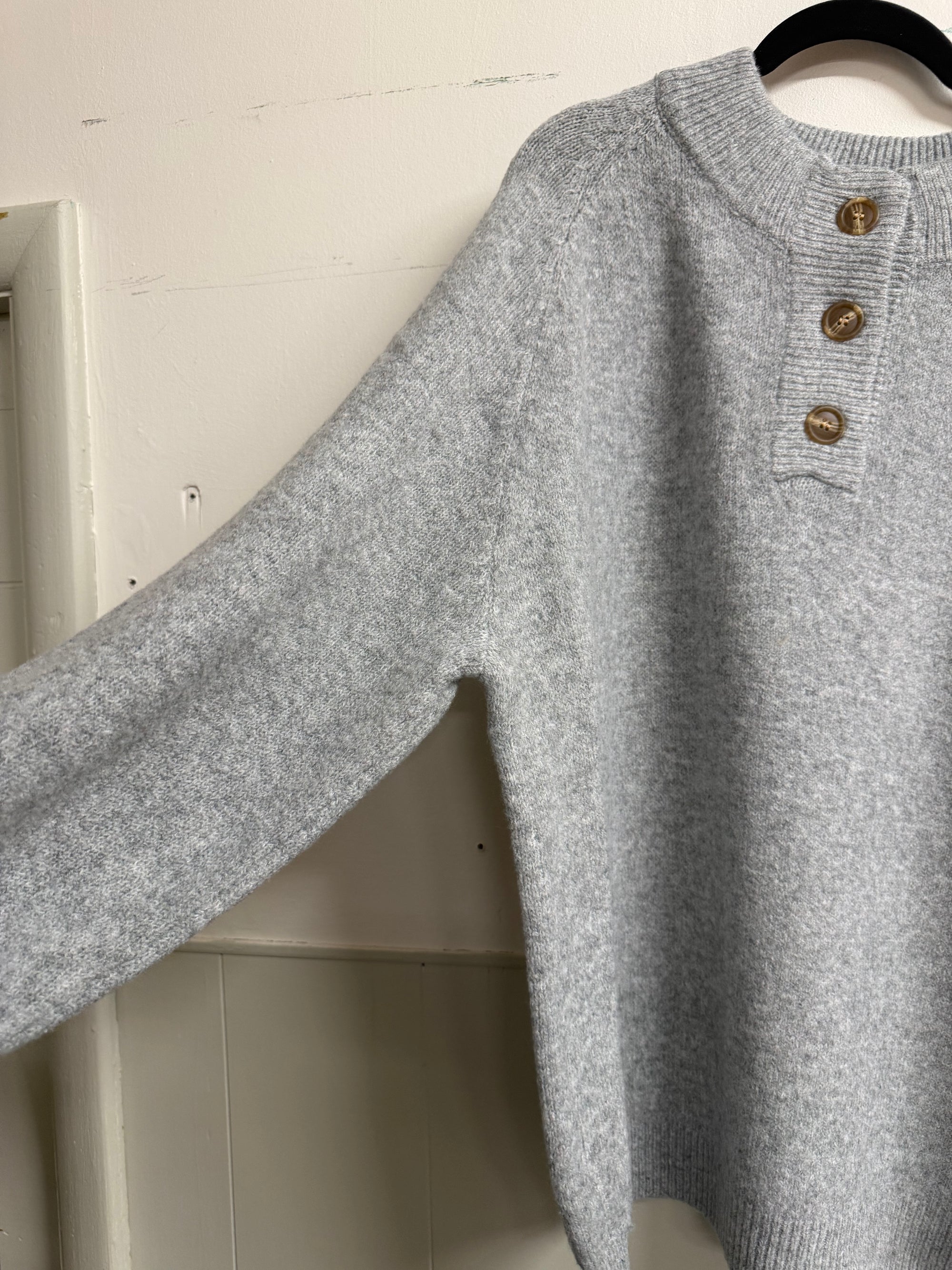 Grey Mockneck Button-Down Sweater