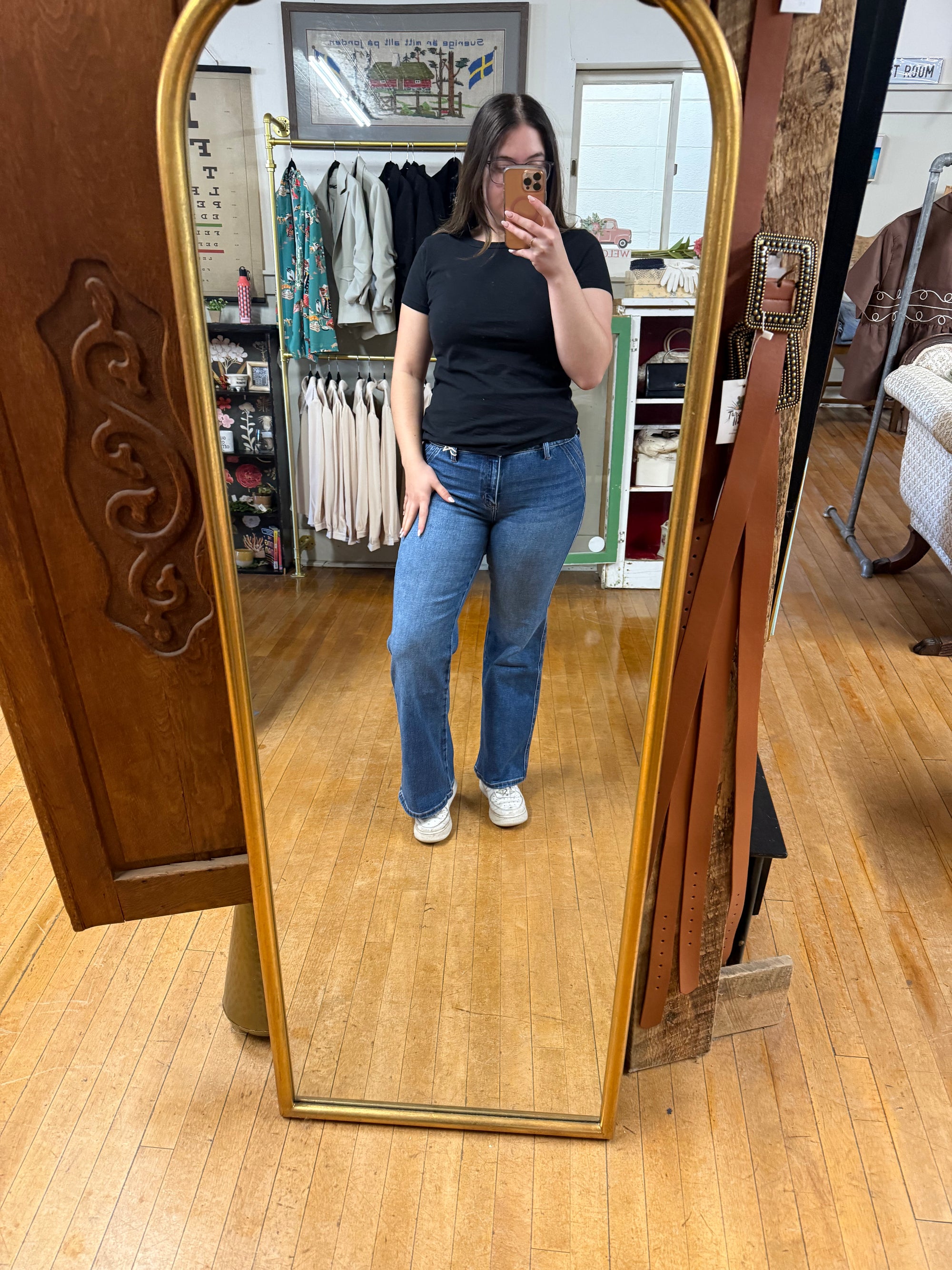 Petite Mid-Rise Wide Flare Jeans