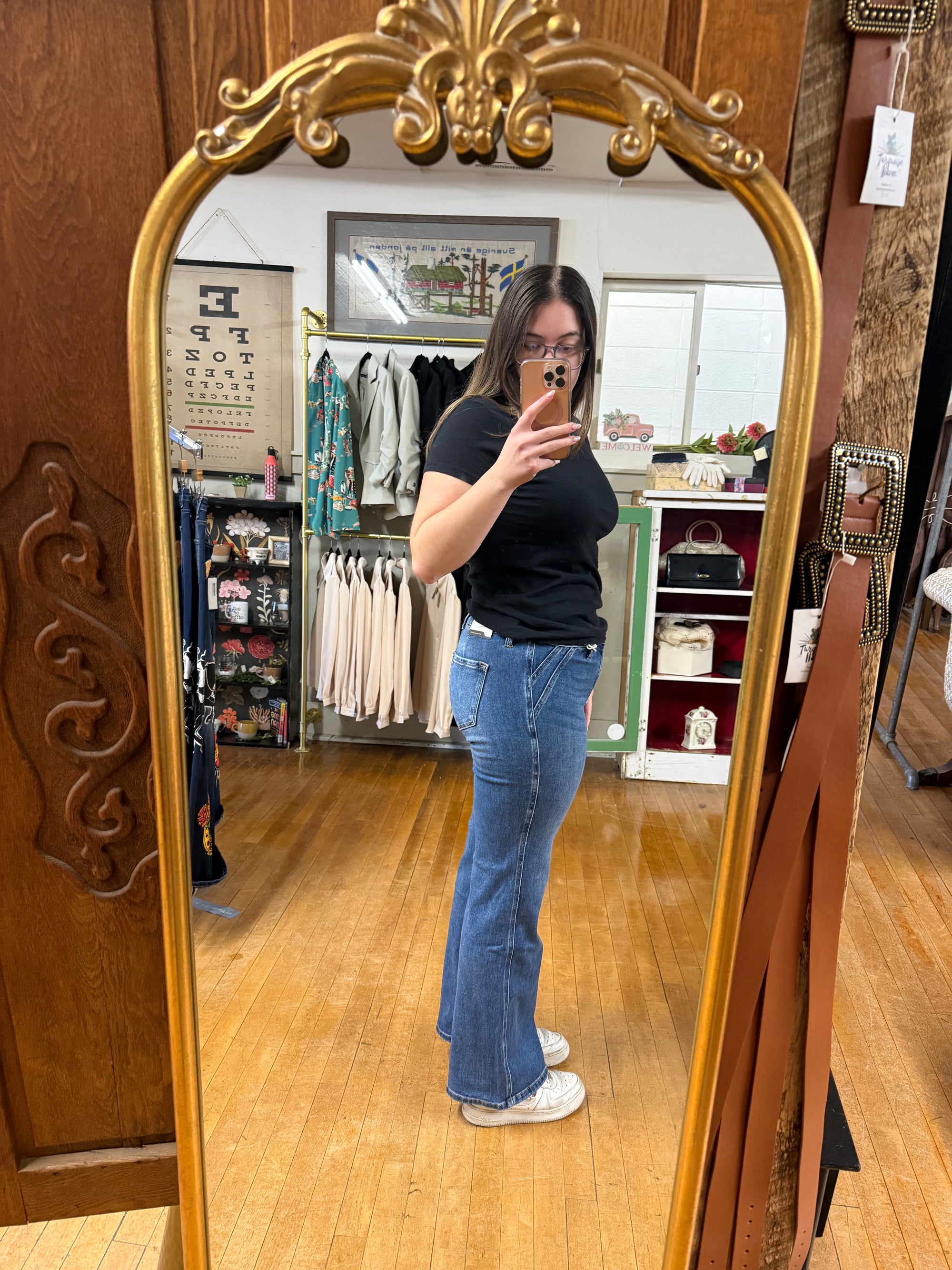 Petite Mid-Rise Wide Flare Jeans