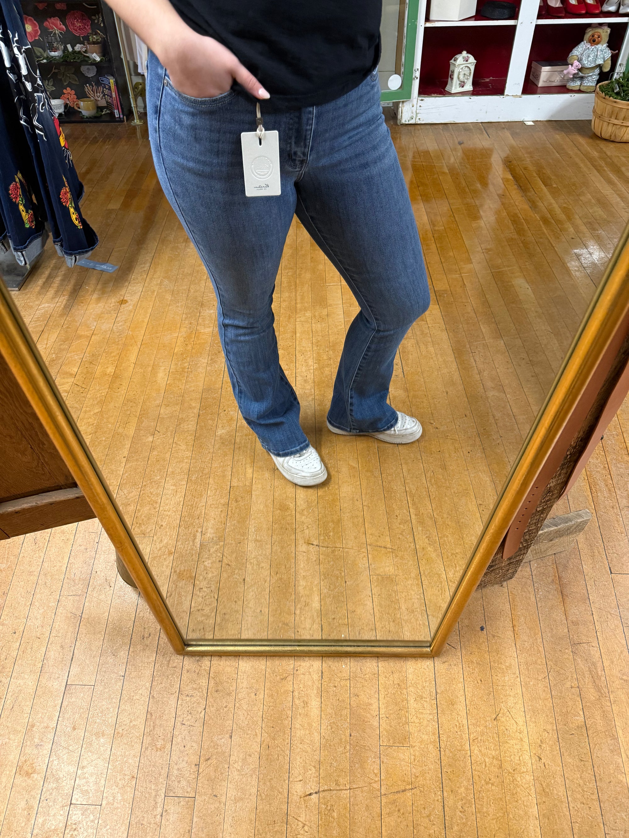 High-Rise, Medium Wash, Bootcut Jean
